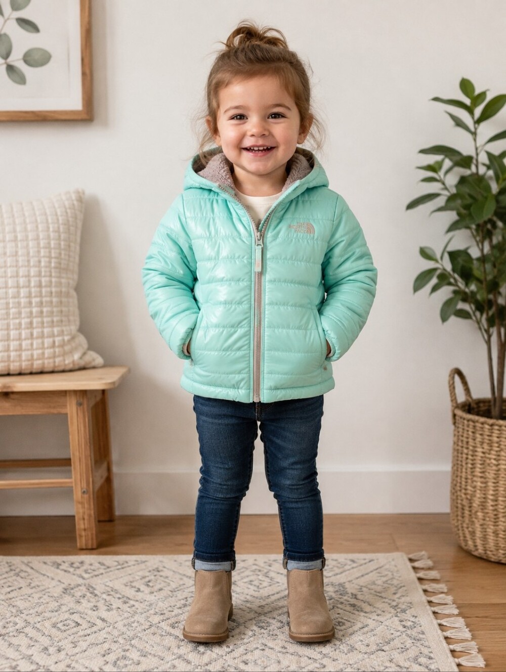 The North Face Toddler Girls Mint Sherpa Fleece Lined Puffer Jacket 2T